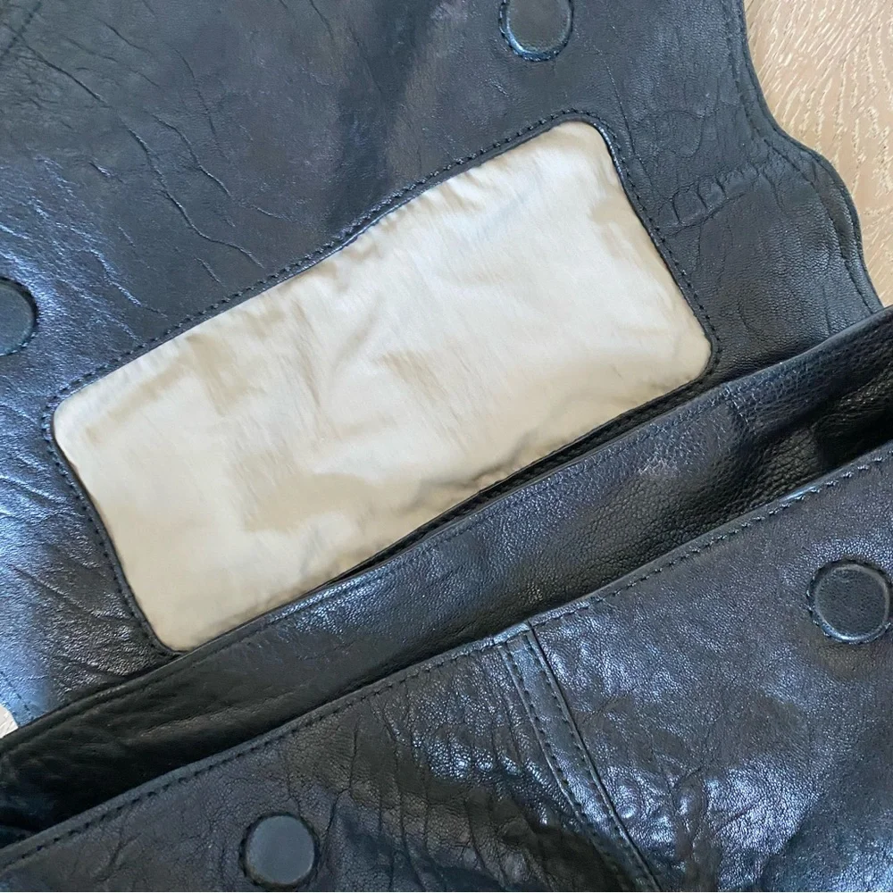 Olivia Harris Black lambskin Leather rocker rock star Hobo Satchel bag